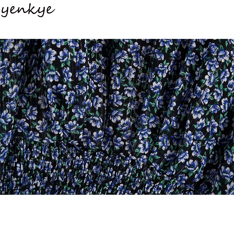 

New Fashion Women Vintage Floral Print Crop Top Cross V Neck Long Sleeve Summer Blouse Shirt Hem Back Elastic Chic Tops