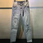 Джинсы мужские Стрейчевые с графическим принтом, узкие брюки в стиле Хай-стрит, джинсы в стиле хип-хоп, с принтом ангела, осень