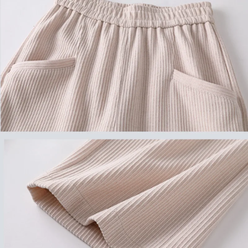 

#0618 Corduroy Wide Leg Pants Woman Mid Waist Elastic Cotton Trousers Ladies Spring Autumn Solid Color Pocket Casual Loose Pant