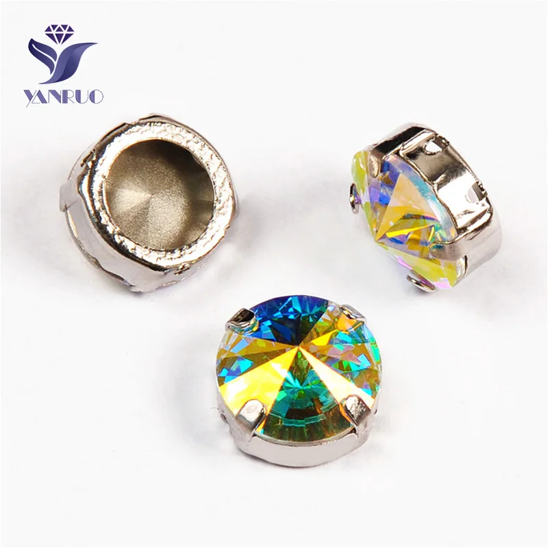 AB Yanruo 1122 стакан Rivoli Strass хрустальные маскарадные камни металлическая установка DIY заостренный назад пришить стразы для поделок - Цвет: AB