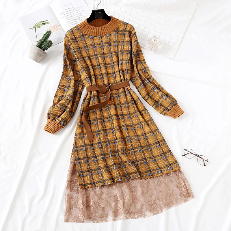 202 0 Демисезонный мода взлетно-посадочной Для женщин Вязание Платье с принтом в