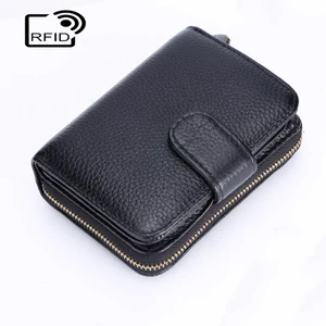 unisex card holder genuine leather wallet for cards casual cardholder female business zip purse rfid protection men id holder free global shipping