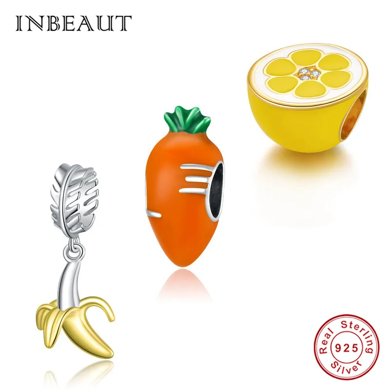 INBEAUT 925 Серебряная серия с бусинами для фруктов и овощей лимон морковь банан
