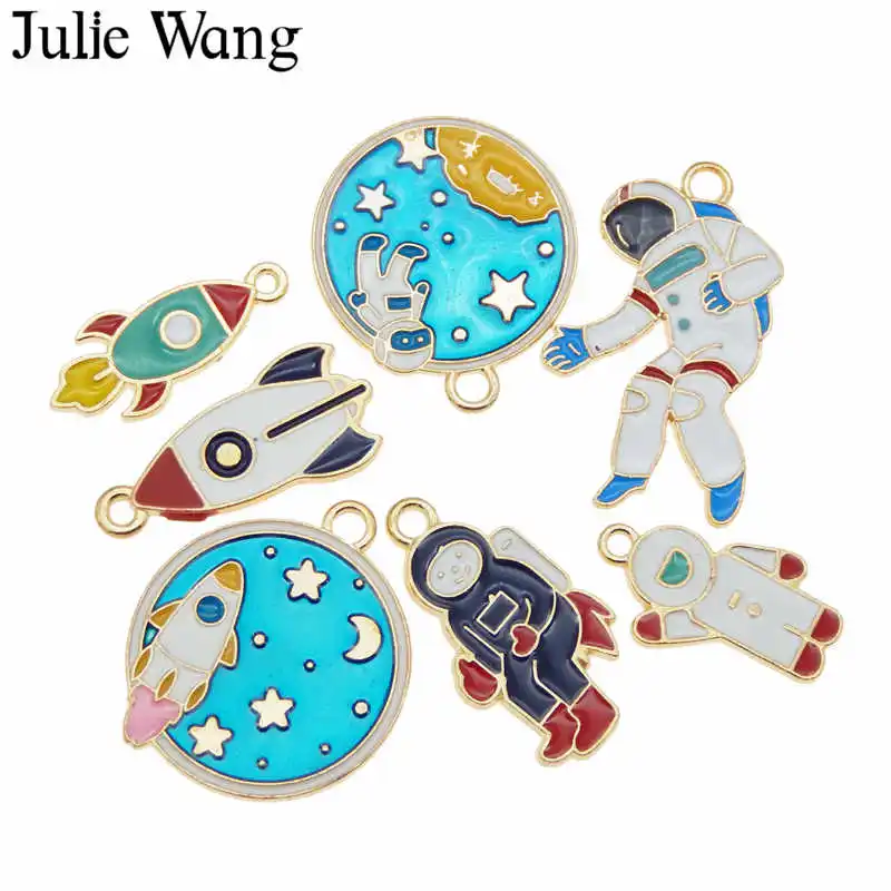 Julie Wang 7 шт. эмаль космонавты и ракеты амулеты смешанный аэрокосмический золотой