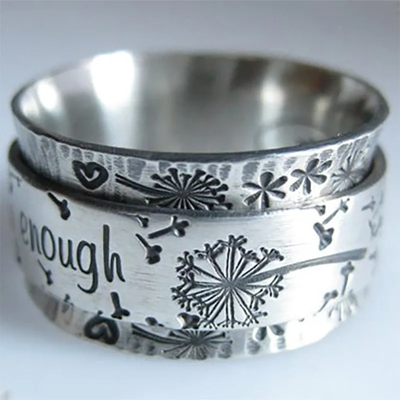 

Mifeiya Unique Unisex Dandelion Flower Pattern Lettering "I am enough" Finger Ring for Women Men Party Jewelry Size 6-12
