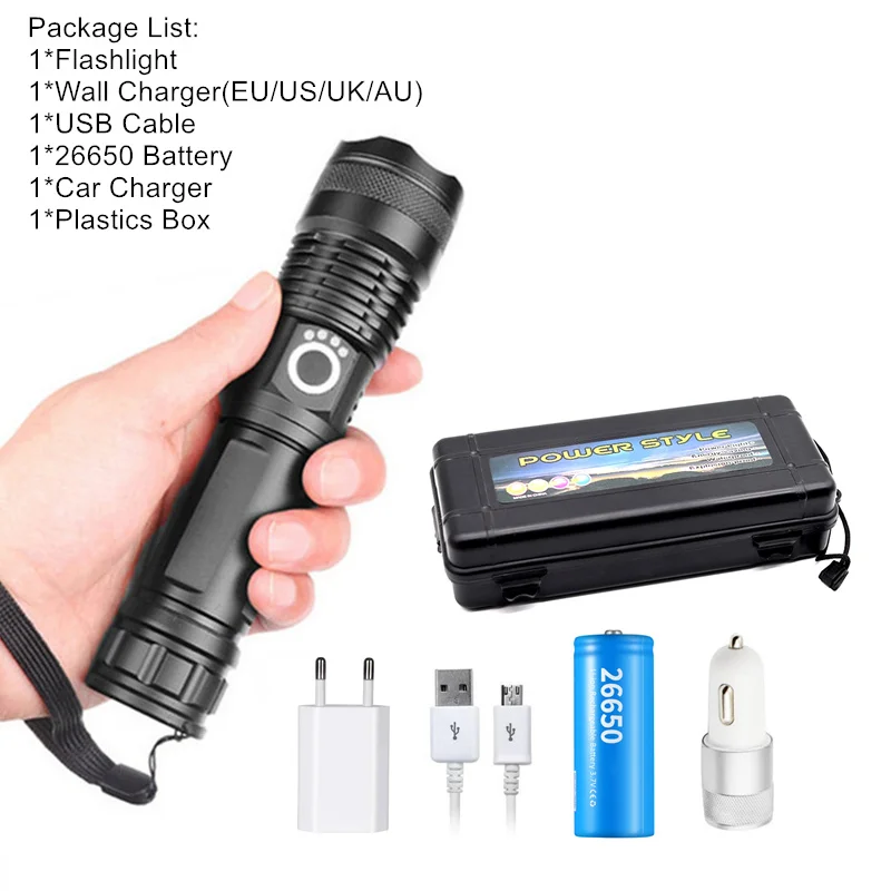 Package D Мощный USB фонарик xhp70.2 Самый светодиодный фонарик USB Zoom СВЕТОДИОДНЫЙ Фонарь xhp70 xhp50 18650 или 26650 Аккумулятор для кемпинга - Испускаемый цвет: Package D