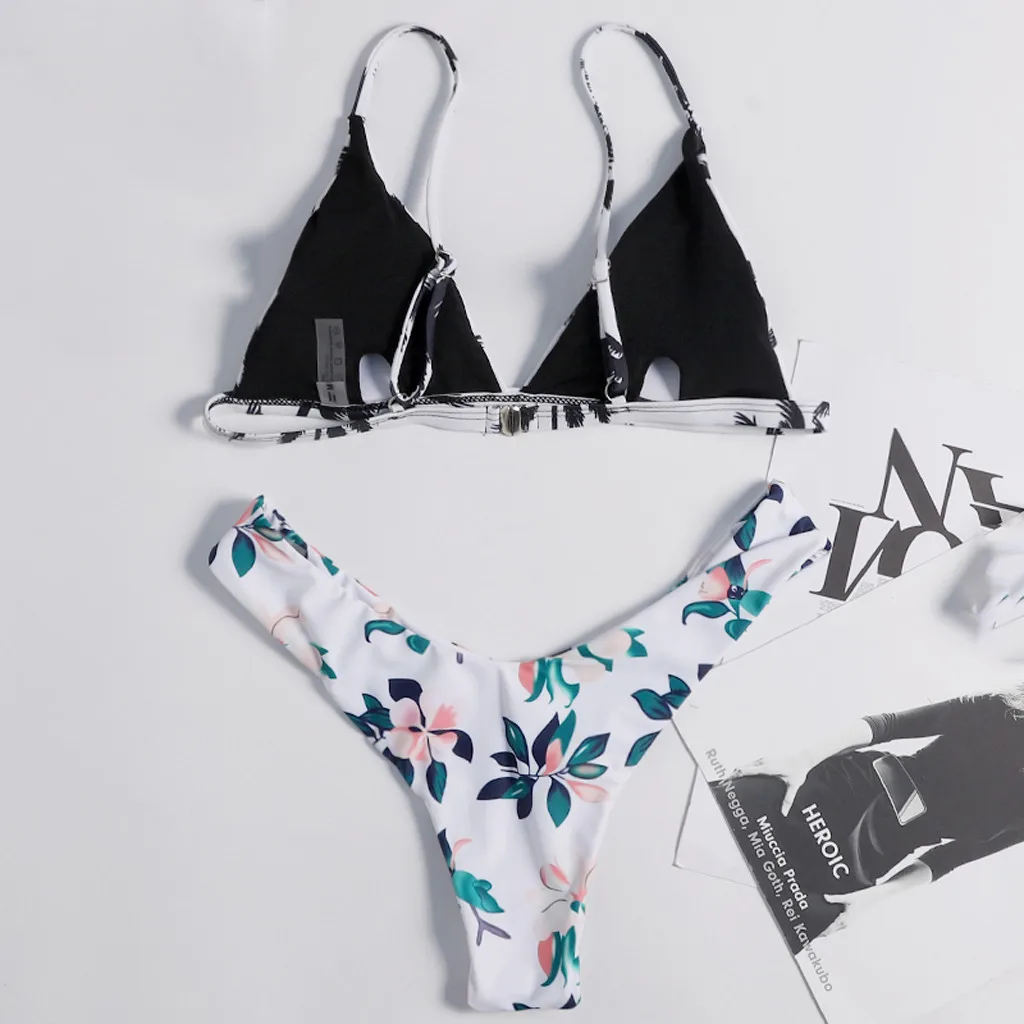 С цветочным принтом со средней талией с глубоким v образным вырезом комплект