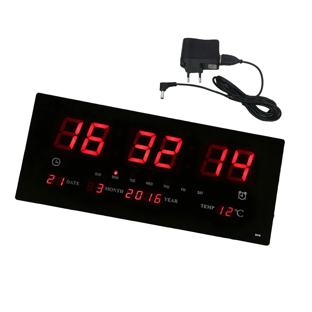 

Large LED Digit Alarm Wall Clock 24H Display Time Backlight Office School Home Supplies - Night Mode Backlight LED Screen EU