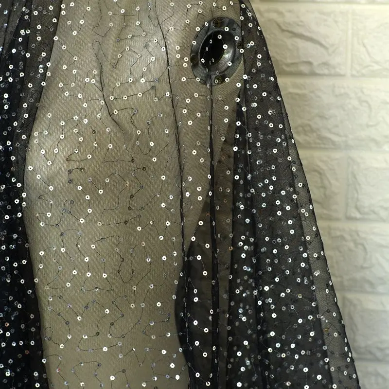 150 см широкая ажурная ткань черного цвета с пайетками Сетчатое свадебное платье