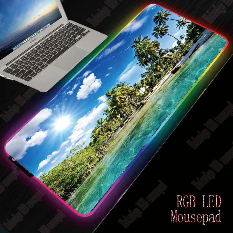 

XGZ Sunshine Beach Palm Gaming RGB Large Mouse Pad Big Mouse Mat Computer Mousepad Led Backlight Surface Mause Pad Keyboard Mat