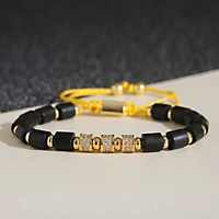 new black cz cylindrical black natural stone beads bracelet zircon copper beads luxurious men rope chain bracelet homme