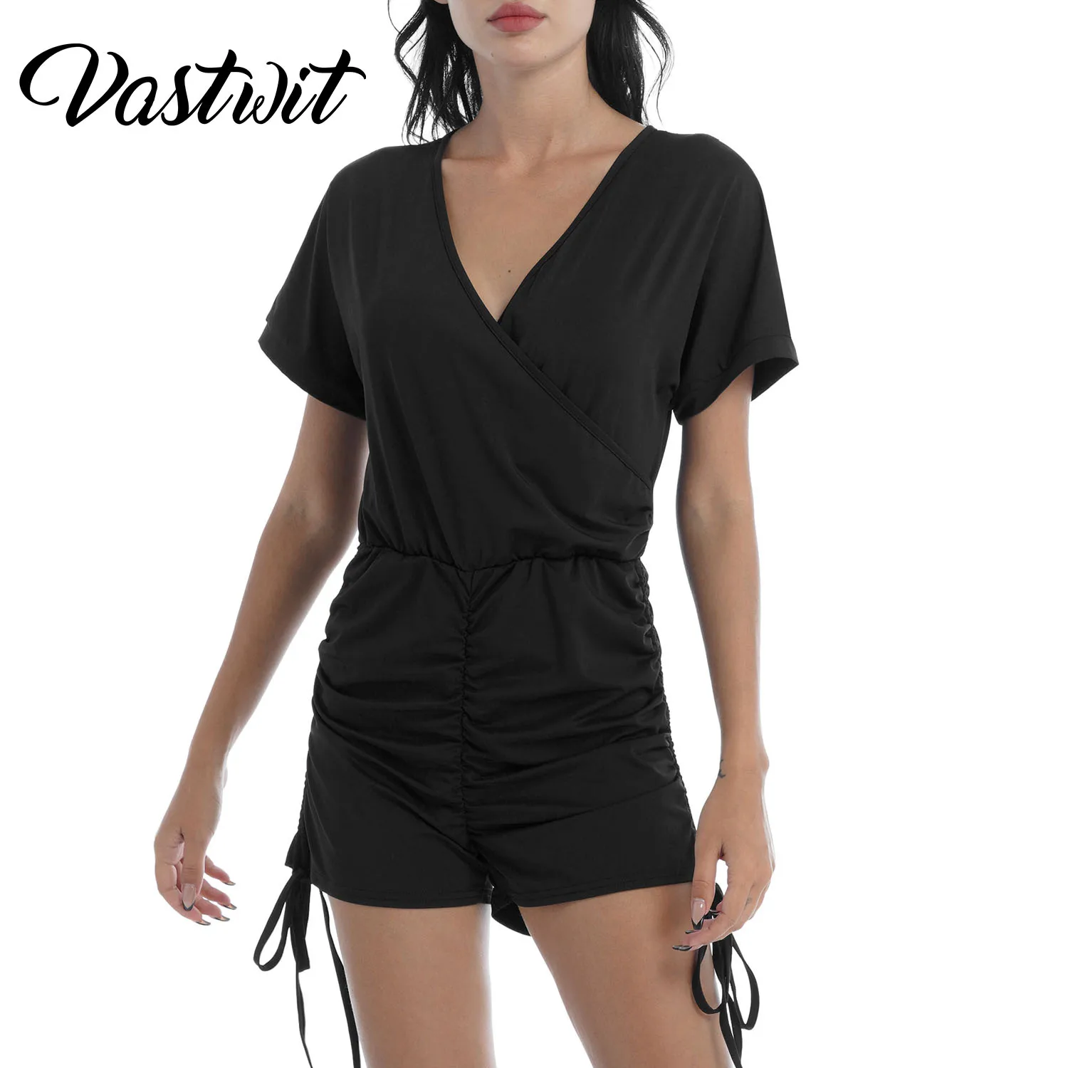 

Женский летний повседневный комбинезон с коротким рукавом, боковые шорты на шнуровке, комбинезон, боди