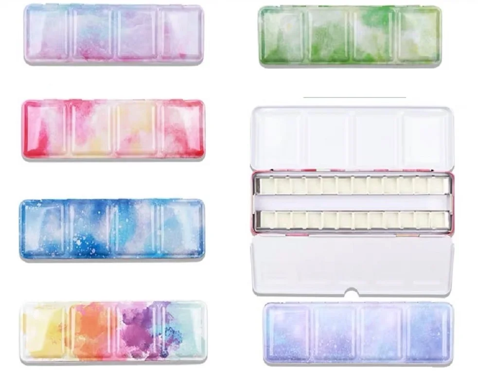 

Watercolor box card slot iron box empty box watercolor paint box storage box tri-fold flat candy color tin box