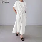 Платье ZANZEA женское Плиссированное с коротким рукавом, элегантный однотонный длинный сарафан, модный кафтан с разрезом по подолу, рабочая одежда в Корейском стиле, на лето