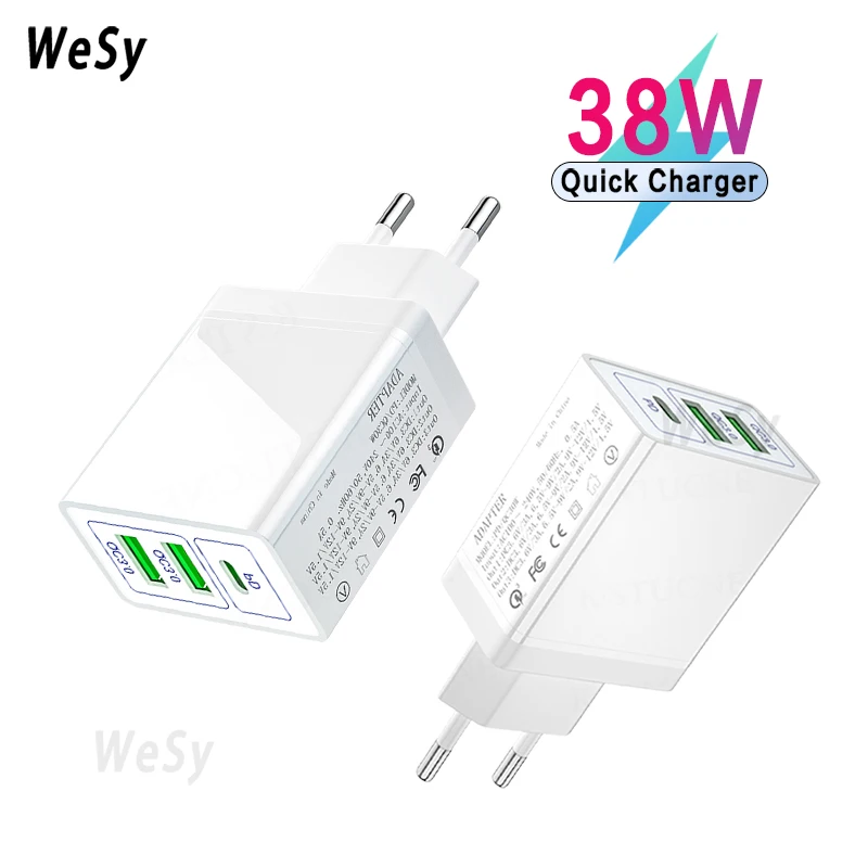 

36W Quick Charger 3 Port USB PD Fast Charger For iPhone 11 12 Pro Max Xiaomi 11 MIX4 Huawei P40 Samsung Cell Phone Wall Charger