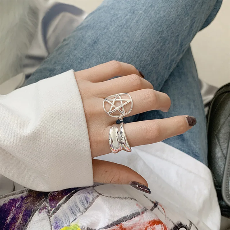 

FMILY Minimalist 925 Sterling Silver Exaggerated Hollow Star Ring Retro Fashion All-match Hip Hop Jewelry for Girlfriend Gifts