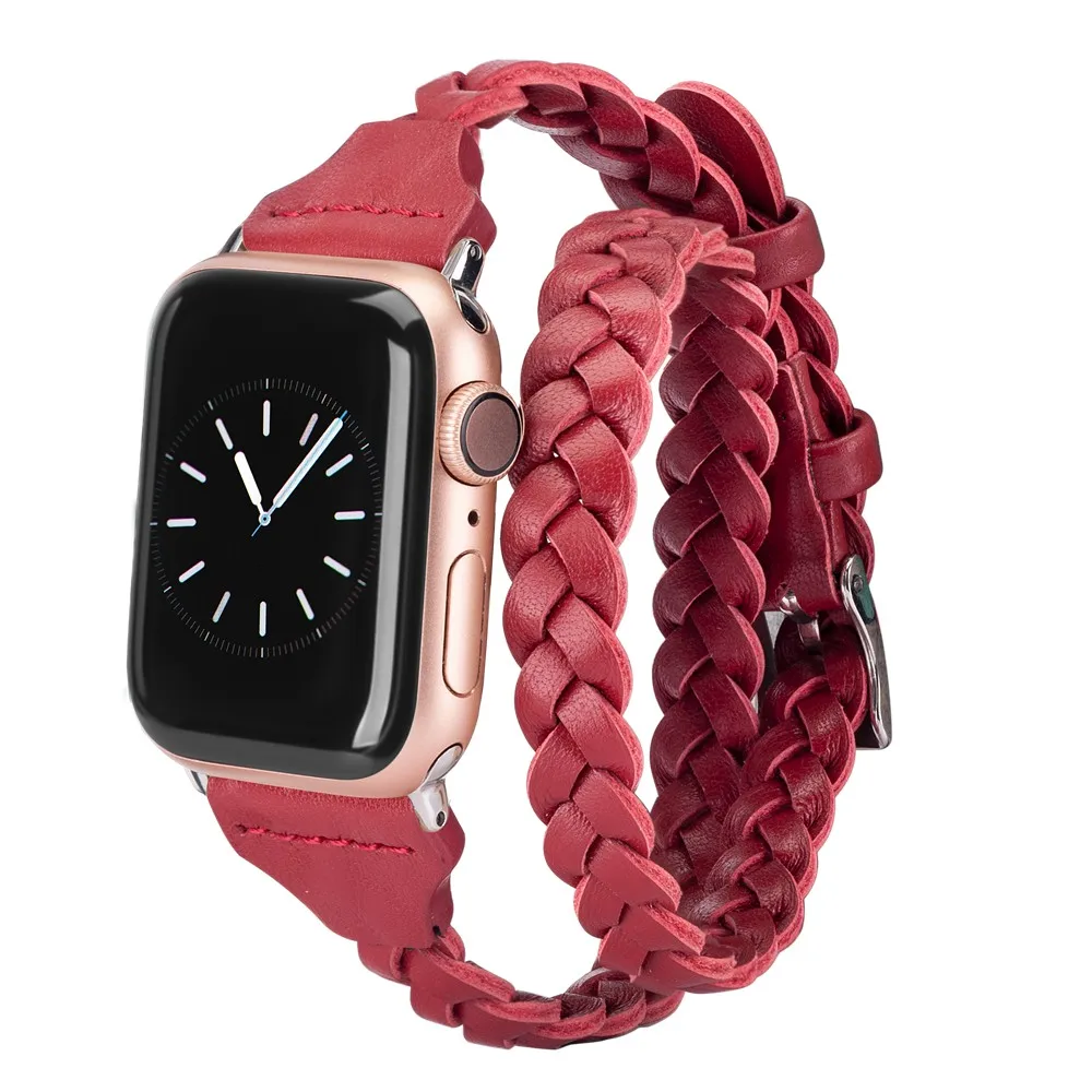 Ремешок Wearlizer Кожаный Плетеный для Apple Watch Band 5 38 мм 40 42 44 двойной браслет iWatch Series 4 3 2