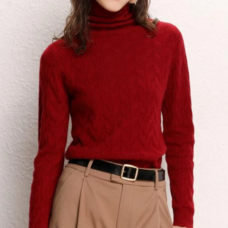 

2020 Autumn Woman Turtleneck Sweaters Long Sleeve Knitted Pull Plus Size