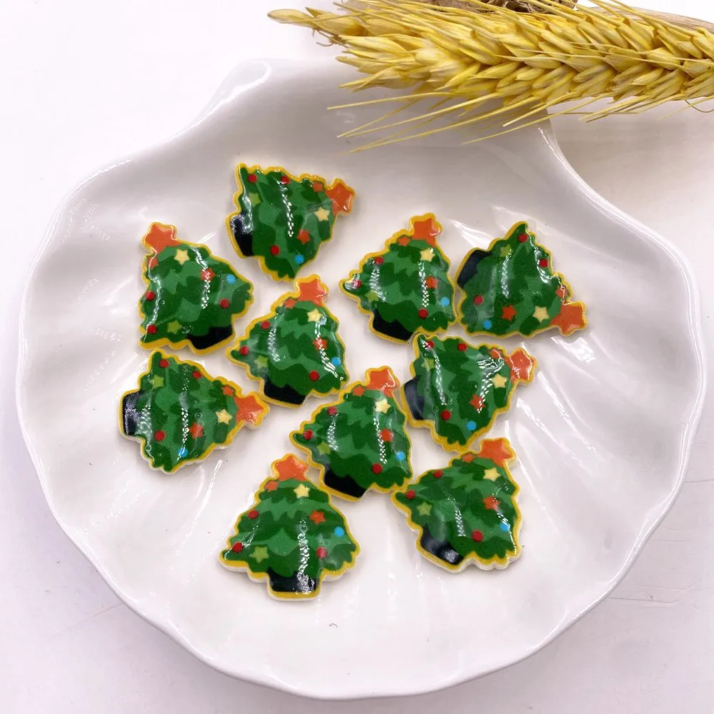 

Resin Colorful Mini Christmas Tree Flatback Cabochon Stone Miniature Christmas Ornament DIY Scrapbook Figurines OF374