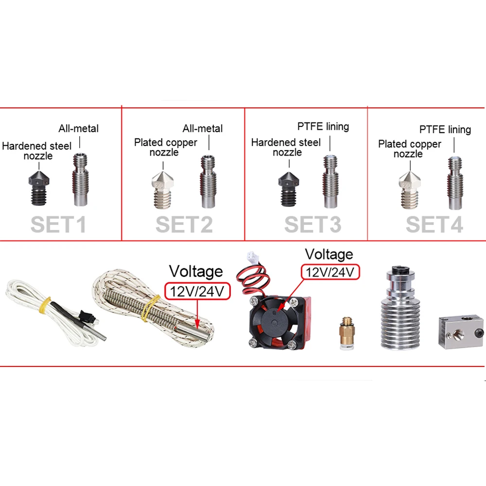 V6 j-головка Hotend экструдер для E3D V6 Боуден экструдер покрытый медным блоком закаленная стальная насадка+ вентилятор охлаждения PTFE части 3d принтера