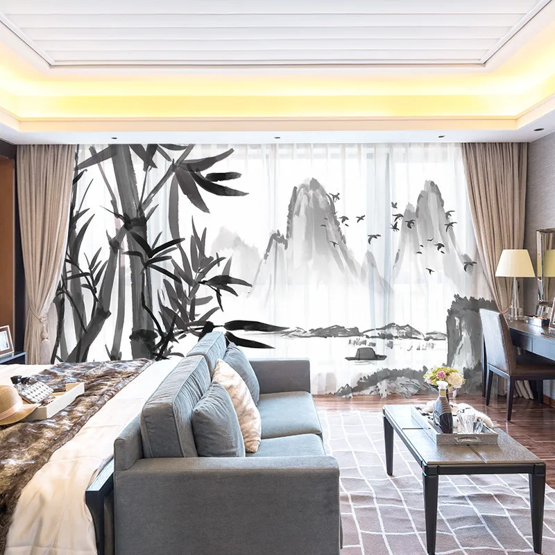 Шторы с бамбуковым принтом в современном стиле s оконные тюлевые сетчатые