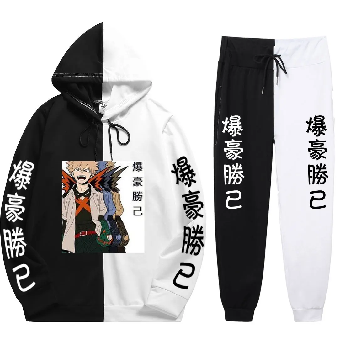 

Hot Anime My Hero Academia Print Hoodies Autumn Summer Men 2 Pieces Sets Cool Sweatshirt Soft Patchwork Thin Hoodie+Pants