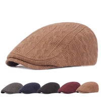 crochet yarn hat winter men flat newsboy cap warm women beret hat solid knitting golf driving flat cabbie