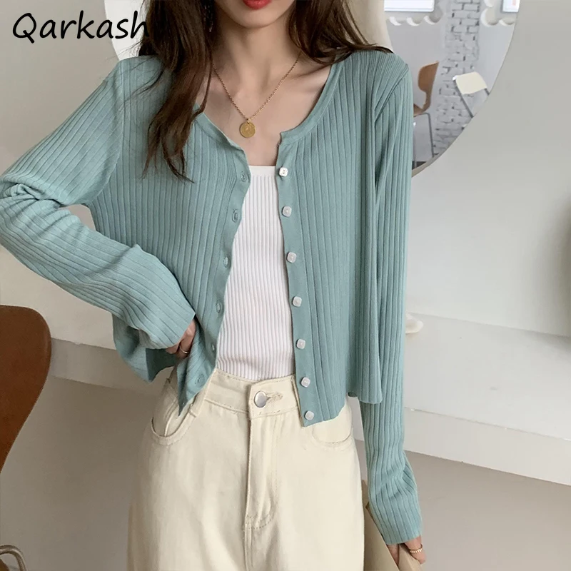 

Cardigan Women Spring Cropped Sweater All-match Colorful Female Knitwear Design O-neck Holiday Sun-proof Daily Popular Ulzzang