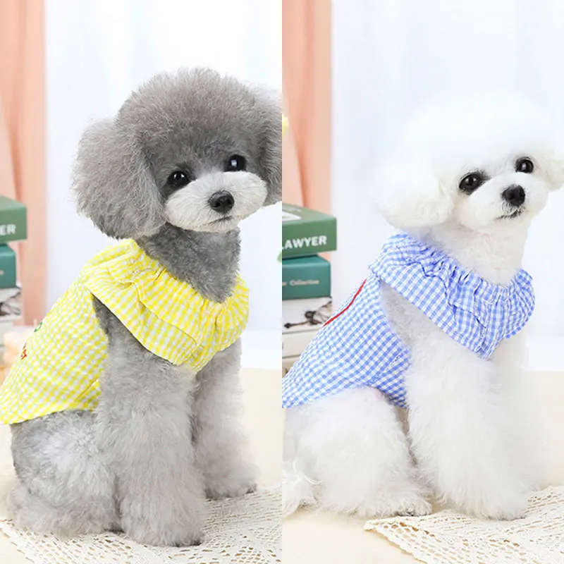 

Модная клетчатая Одежда для собак, летняя жилетка для собак без рукавов, рубашки для собак с круглым вырезом, весна-лето, футболка для собак, ...
