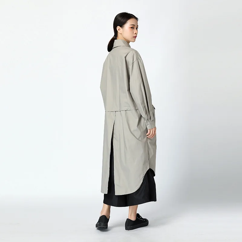 XITAO Длинная блузка с разрезом корейская мода отложной воротник размера плюс