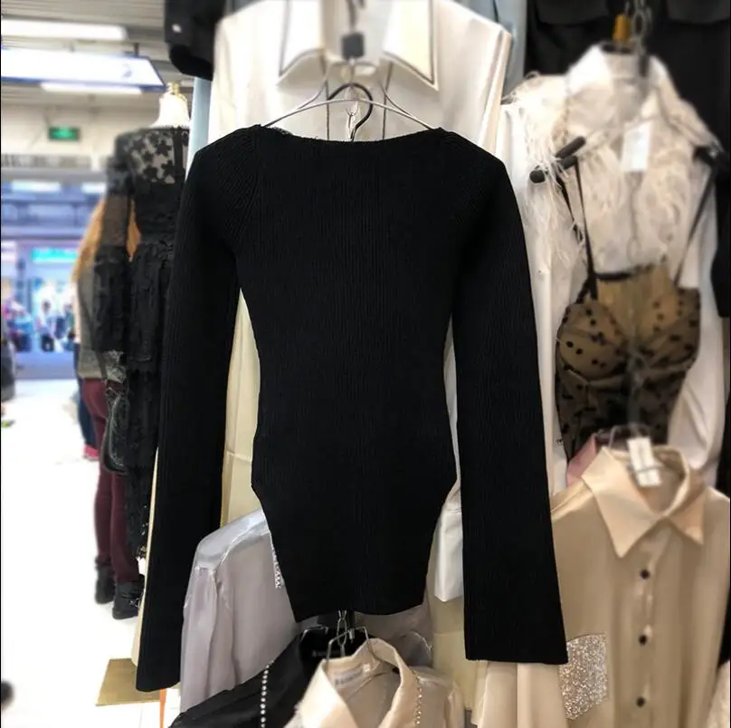 Женский трикотажный свитер облегающий с длинным рукавом весна 2020 | Женская