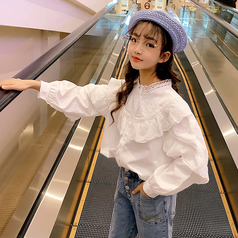 Белая блузка для девочек подростков хлопковая школьная рубашка одежда 6 8 10 12 14 15