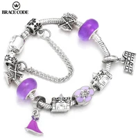 purple charm flower castle pendant windmill bead charm lady bracelet silver plated snake bone chain brand bracelet jewelry gift