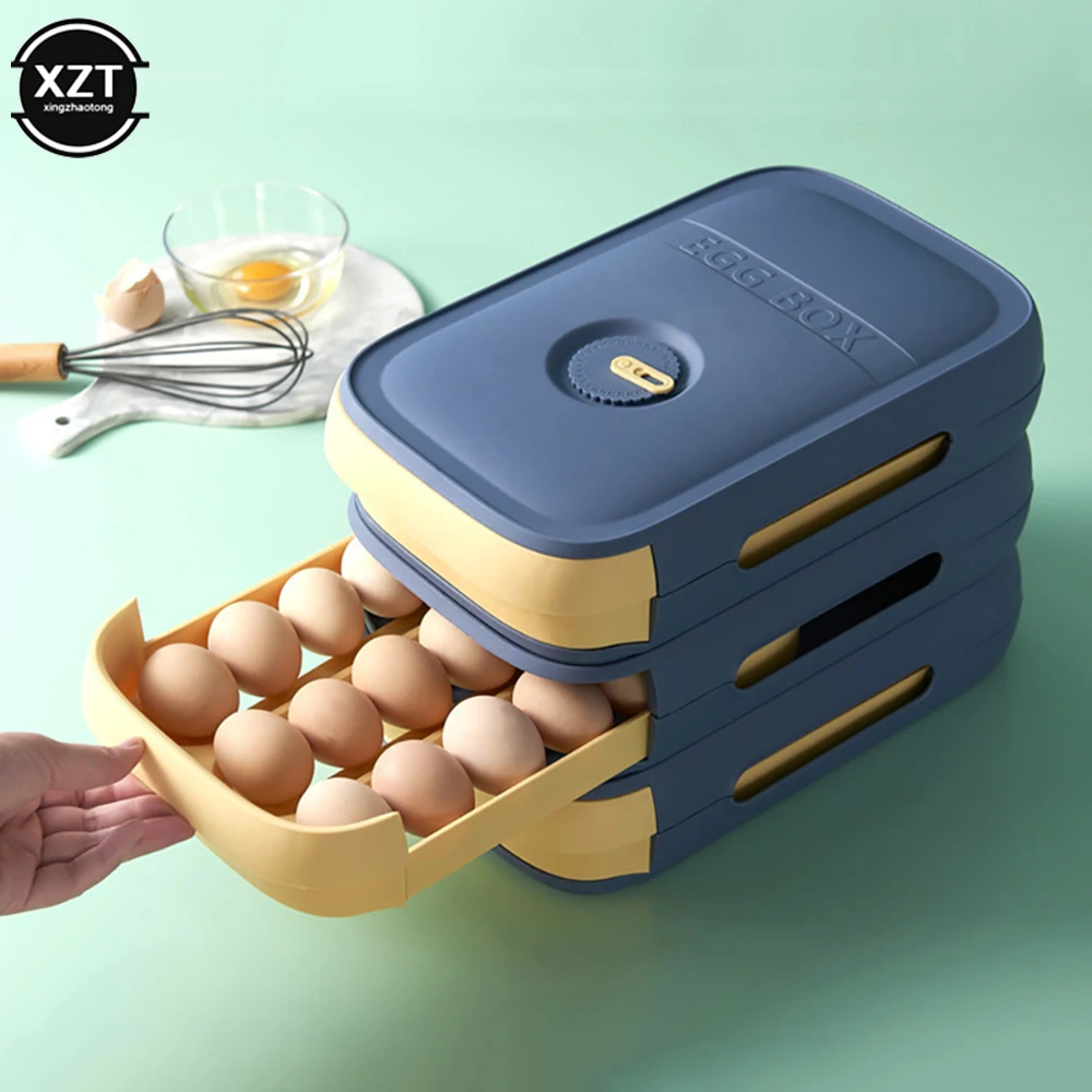 

1pcs Hot Sale Drawer Stackable Egg Holder Storage Box Compartmental Storage Space Saver Container Kitchen Refrigerator Organizer