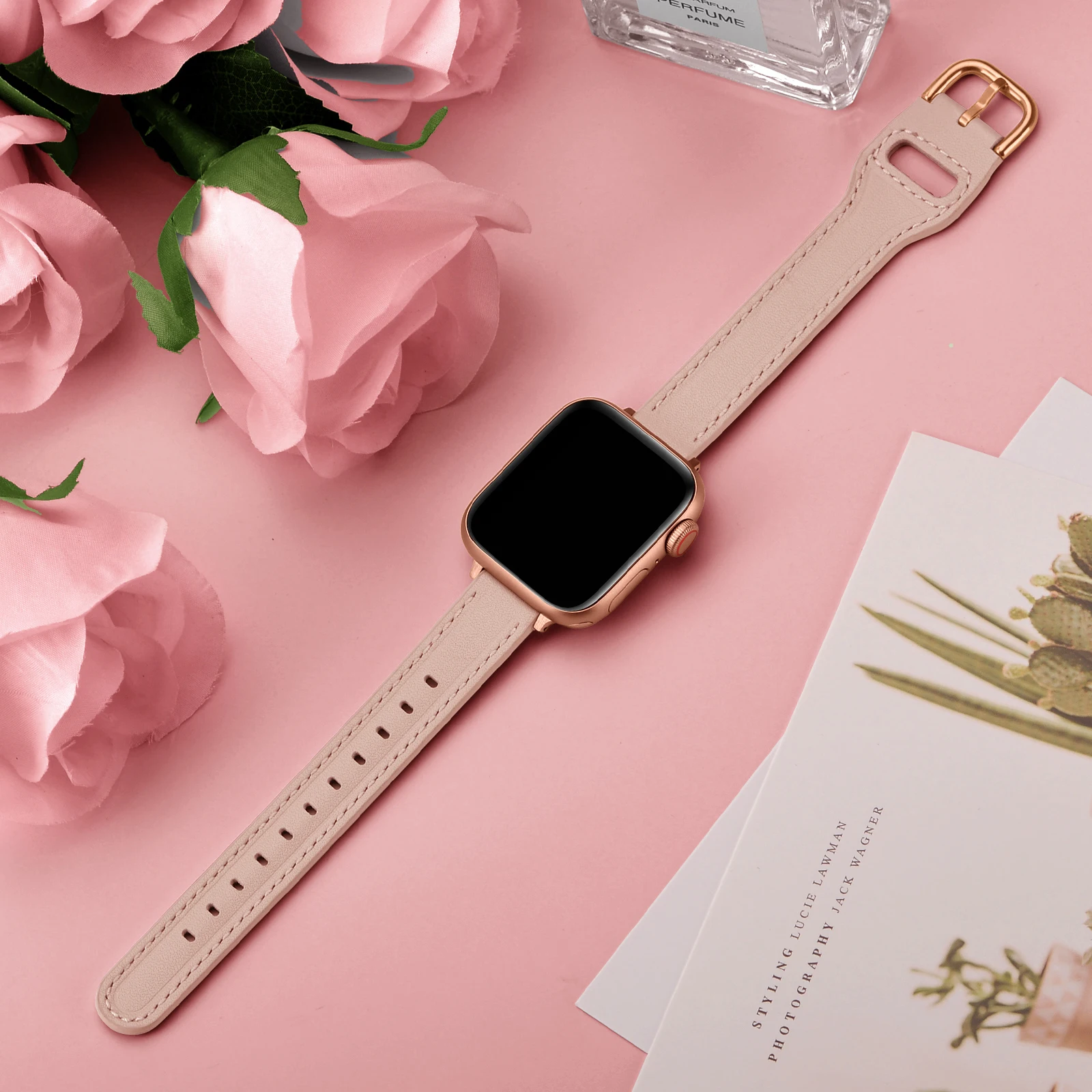 

Women Bracelet For Apple Watch Band 44mm 40mm Series 6 SE Thin Genuine Leather Strap For Applewatch 3 42mm 38mm iWatch 5 4 Bands