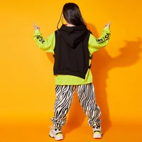 kid hip hop clothing sweatshirt sleeveless hoodie vest zebra streetwear jogger pants for girls boys jazz dance costume clothes