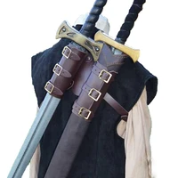 medieval knight back double scabbard shoulder strap sword holder sheath scabbard frog adult leather kit gear weapon costume prop