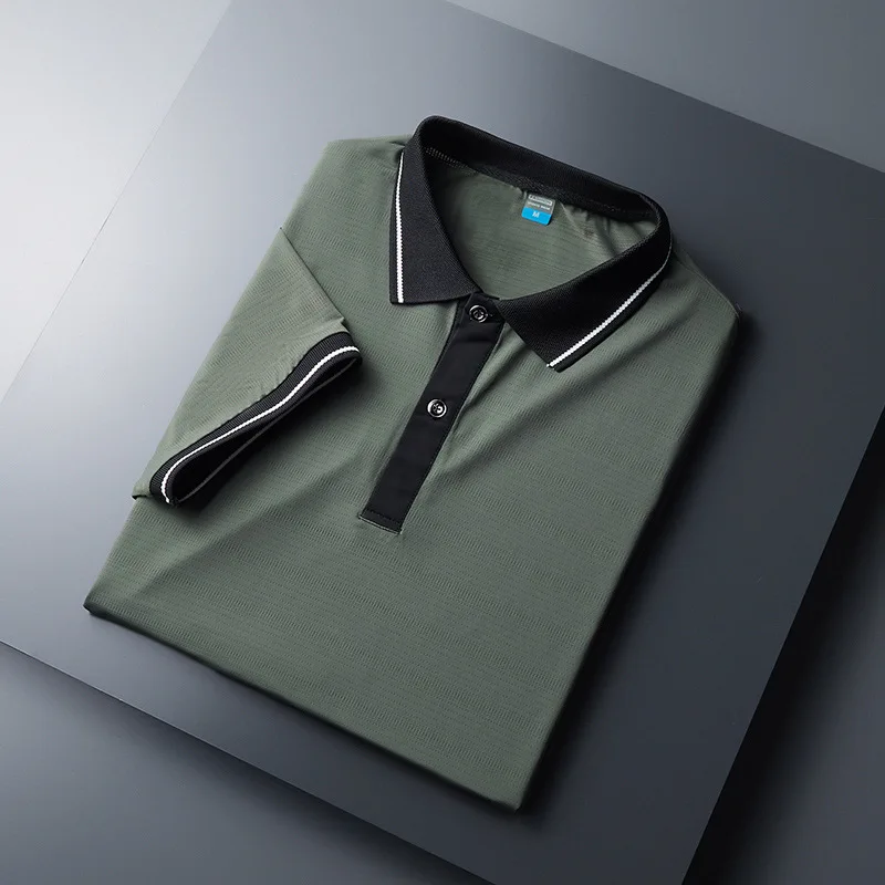 Мужская дышащая рубашка-поло повседневная Однотонная с коротким рукавом лето 2021