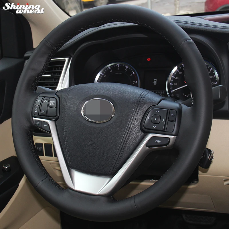 

Hand-stitched Black Artificial leather Steering Wheel Cover for Toyota Highlander 2015