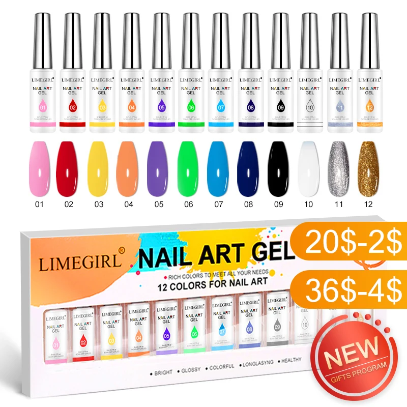 

Limegirl 12/6 шт. блестящие линии, мерцающий голографический отмачиваемый полуперманентный цветной гель для ногтей