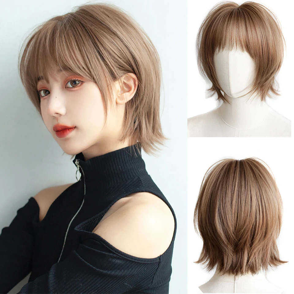 

HOUYAN Short straight black hair wig with bangs synthetic short wig women heat-resistant fiber hair cosplay wig