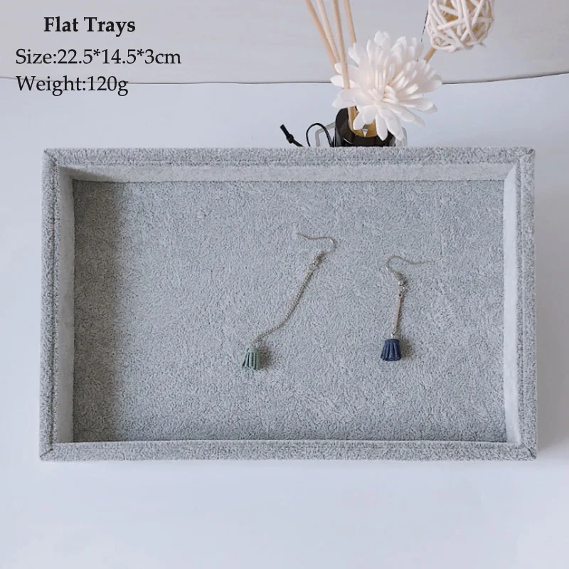 New Velvet Jewelry Flat Trays Box Earring Rings Storage Box Jewelry Case Display Convenient Charming Women Rings Trays Makeup