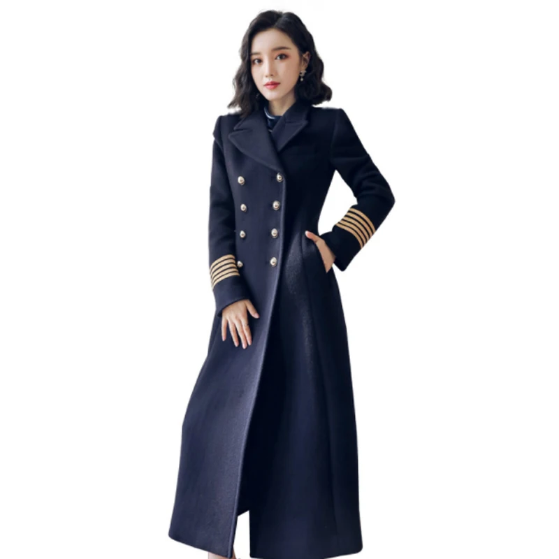 Двубортное шерстяное пальто женское в стиле милитари зимнее утолщенное шерсть