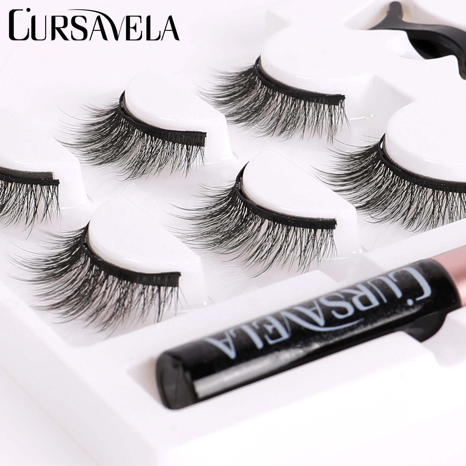 Cursavela False Eyelashes Magnetic Lashes & Liquid Eyeliner Eyelash Tweezers Set Extension Easy Waterproof Reusable |