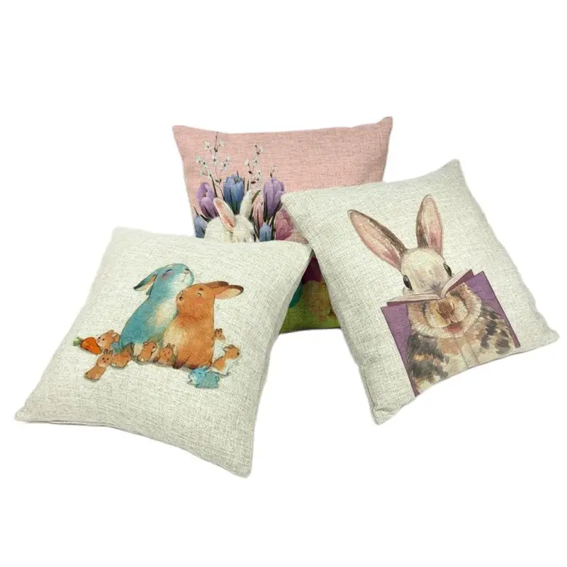

Car-covers Store Easter Rabbit and Egg Linen Cotton Almofada Funda 45*45Cm Square Home Couch Car Seat Decor Throw Pillow Cushion
