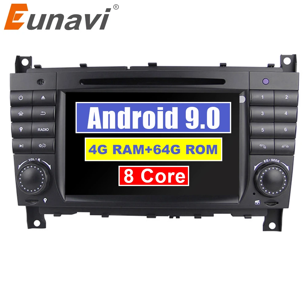 Eunavi 8 ядерный 2 Din Android 9 автомобильный dvd-плеер радио gps для c-класса W203 2004-2007 Clk W209 2005 A-w168 1998 2002 Clk-c209 DSP