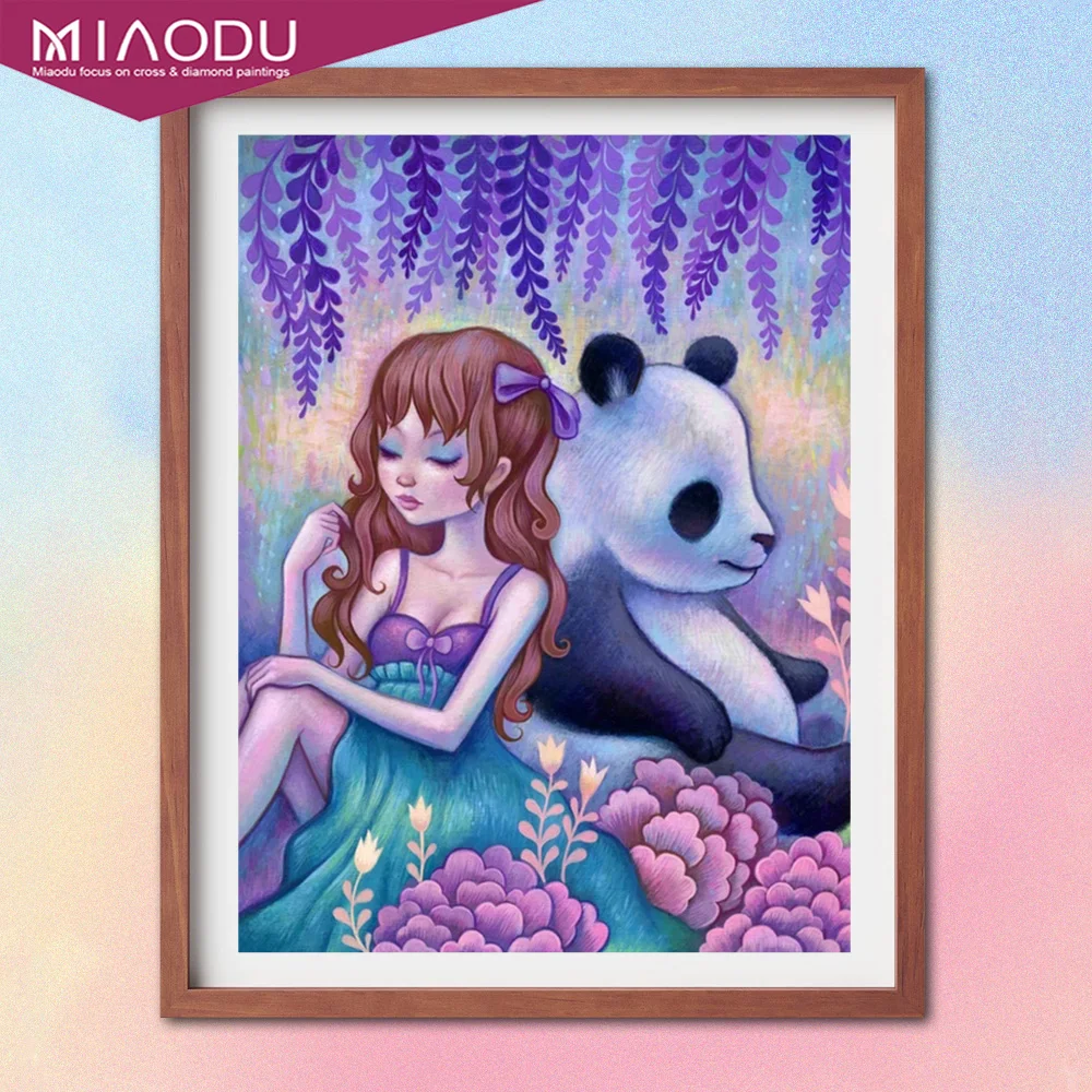 

Big Eyes Cute Girl And Panda Cartoons 5D Diamond Painting Cross Stitch Kits Embroidery Art Mosaic Full Drill Resin Home Decor