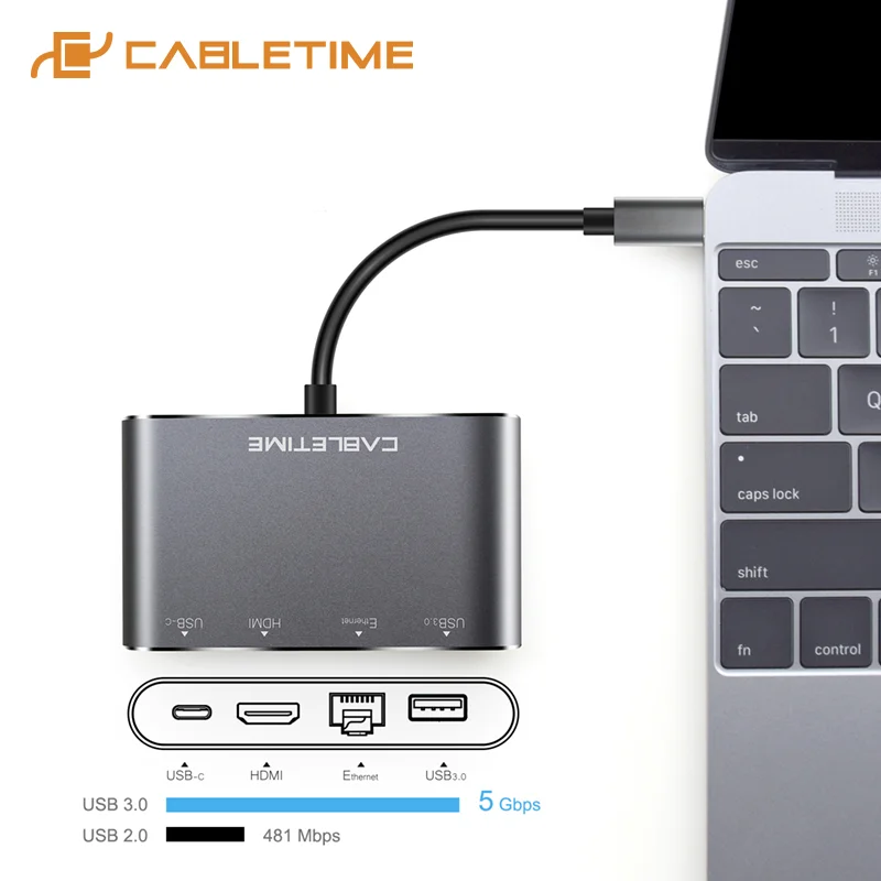 USB концентратор CABLETIME 4 в 1 с 3 на порта 0 и Type C|USB-хабы| |