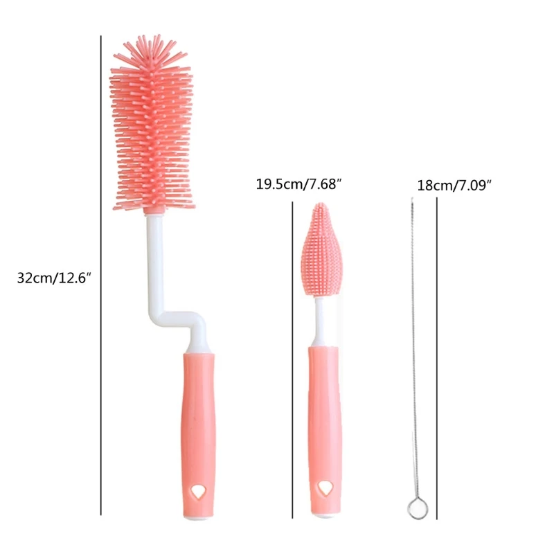 

3pcs Silicone Bottle Brush 360 Degree Rotation Baby Pacifier Cup Nipple Cleaning Brushes Set
