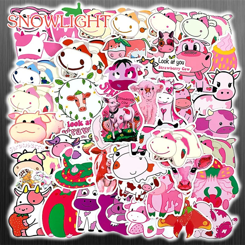10/50 pcs/pack Pink Kawaii Strawberry Cow Waterproof  Stickers For DIY Suitcase Laptop Luggage Refrigerator Kid Toys Sticker